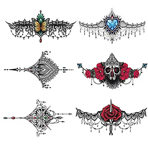6 Pcs Sexy Temporary Tattoos Stickers Women Body Necklace Design Sticker for Party Festival Beach Pool Pinkiou (6 Sheets) 6 Pcs Sexy Temporary Tattoos Stickers Women Body Necklace Design Sticker for Party Festival Beach Pool Pinkiou (6 Sheets)