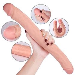 Dildo Adult Toy for Lesbian, SHEQU 14.96 Inch Silicone Double Sided Dildo for Women Waterproof Flexible Double Dong with Curved Shaft for Vaginal G-spot and Anal Play (Peters Dick)