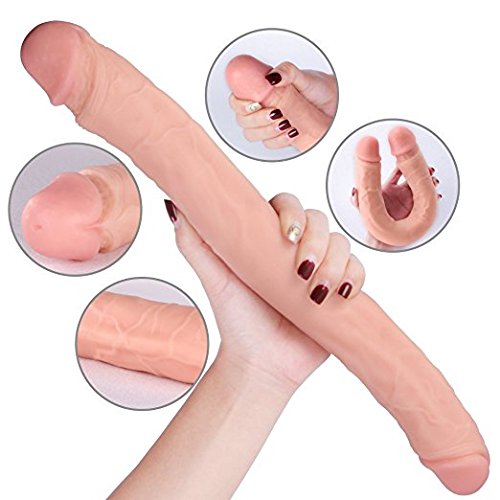Dildo Adult Toy for Lesbian, SHEQU 14.96 Inch Silicone Double Sided Dildo for Women Waterproof Flexible Double Dong with Curved Shaft for Vaginal G-spot and Anal Play (Peters Dick)