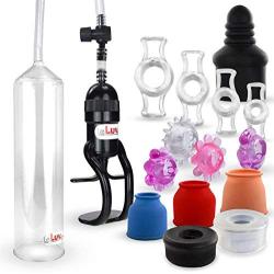 LeLuv Vacuum Pump Easyop Z-Grip Natural Male Enhancement Bundle with 3 Sleeves, Black Seal, Clear Seal, Septum, 4 Constriction Rings, Stretchy Jelly Cock Rings