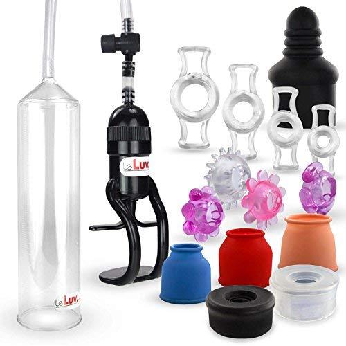 LeLuv Vacuum Pump Easyop Z-Grip Natural Male Enhancement Bundle with 3 Sleeves, Black Seal, Clear Seal, Septum, 4 Constriction Rings, Stretchy Jelly Cock Rings