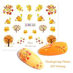 Fall Nail Art Stickers Thanksgiving Halloween Nail Art Accessories Decals 12 Sheets Autumn Maple Leaves Pumpkin Water Transfer Nail Stickers Nail Tattoos for Women Girls DIY Nail Tips Decorations