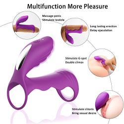 Vibrating Penis Ring-Massager Ring Dual G-spot Vibrator Cock Ring Set,Full Silicone Sex Toy Delay Spray Erection Ring for Men or Couple, Waterproof Vagina Clitoris Stimulator for Women(Purple)