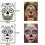 Halloween Face Tattoos Day of the Dead Stickers Sugar Skull s for Women Men Kids Face Makeup Kit Floral Skeleton Mask Tattoo Mexican Halloween Party Favor Supplies (6 Sheets)