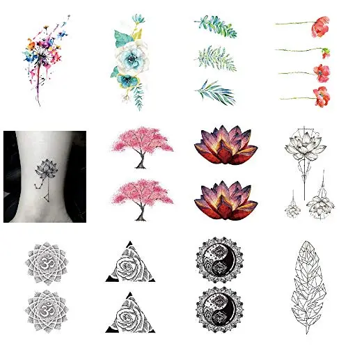 SanerLian Dandelion Lotus Flowers Temporary Tattoo Sticker Rose Sunflowers Watercolor Waterproof Women Girls Hand Arm Chest Back Body Art 10.5X6cm Set of 12 (Design1) SanerLian Dandelion Lotus Flowers Temporary Tattoo Sticker Rose Sunflowers Watercolor Waterproof Women Girls Hand Arm Chest Back Body Art 10.5X6cm Set of 12 (Design1)