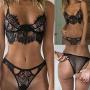 Mggsndi Erotic Underwear, 2Pcs Women Sexy See-Through Eyelash Lace Bra Panties Bikini Set Erotic Underwear for Women for Valentines Day Gift Black M