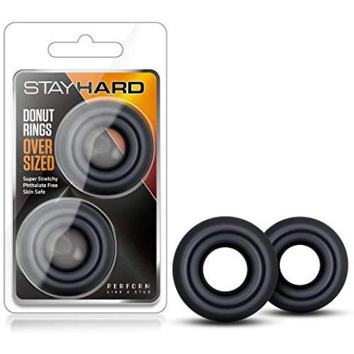 Blush Novelties Oversized Cock Rings - Soft Stretchy Donut Cockrings - Male Enhancement - Pack of 2 - Sex Toy for Men (Black)