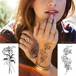 15 Sheets Petal 3D Black Flower Rose Temporary Tattoos for Women Waterproof Fake Body Art Tattoo Stickers For Girls