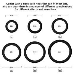 Cock Rings with 6 Different Size, Cob Soft Medical Silicone Penis Ring Cockring Set for Men or Couples