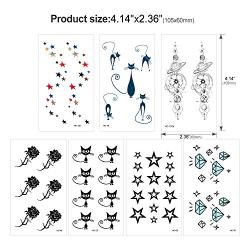 Konsait 115pcs Temporary Tattoos for Adults Men Women Kids, Waterproof and Fake Tiny Temporary Tattoos Body Art Sticker Face Arm Hand Neck Wrist, Cat Star Flower Scorpion Graphic Elk