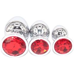 Eastern Delights 3 Pcs Jewelry Anal Plug Steel Metal Butt Plated Plug with Penis Condom, Red