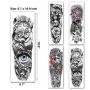 Leoars 4 Sheets Large Arm Temporary Tattoos and 4 Sheets Full Arm Sleeve Tattoo Sticker, Black Animal Eye Flower Fake Tattoos Sleeve Body Art for Women Men