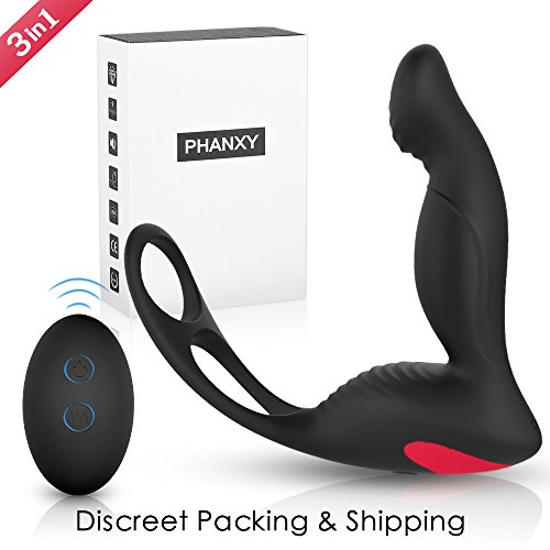 PHANXY® 3 In 1 Remote Controlled Vibrating Prostate Massager/Vibrator with Cock Ring and Ball Loop 9 Speeds G Spot Vibrator Waterproof Anal Sex Toy for Men Women and Couples