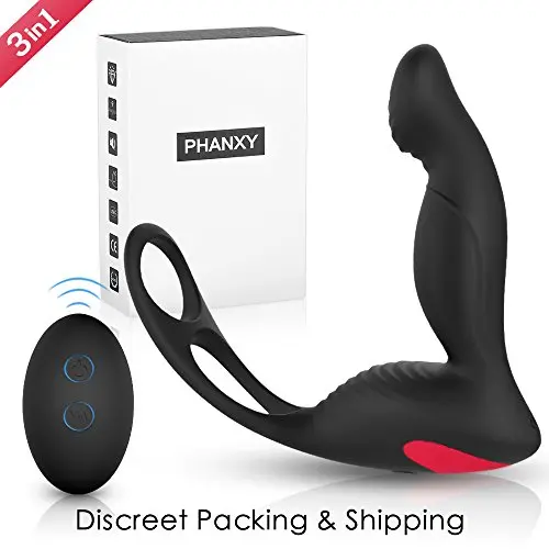 PHANXY® 3 In 1 Remote Controlled Vibrating Prostate Massager/Vibrator with Cock Ring and Ball Loop 9 Speeds G Spot Vibrator Waterproof Anal Sex Toy for Men Women and Couples PHANXY® 3 In 1 Remote Controlled Vibrating Prostate Massager/Vibrator with Cock Ring and Ball Loop 9 Speeds G Spot Vibrator Waterproof Anal Sex Toy for Men Women and Couples