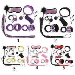 kanersty 10Pcs Heart Pattern Holorgram Faux Leather Handcuffs Bondage Kit Erotic Sex Toys