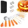 OOWOLF Halloween Pumpkin Carving Kit, 13 Pcs Halloween Sculpting Tools with 3 set Theme Fake Tattoo Noctilucous Body Stickers Halloween Party Decorations (Storage Case Included)