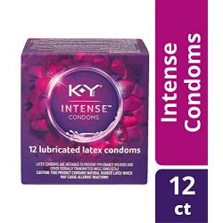 K-Y Me & You Intense Ultra Thin Latex Condoms- Water Based Lube, Intensifying Tingling Sensation For Her and Natural Fit For Him, Ribbed With Reservoir Tip, HSA Eligible, 12 Count