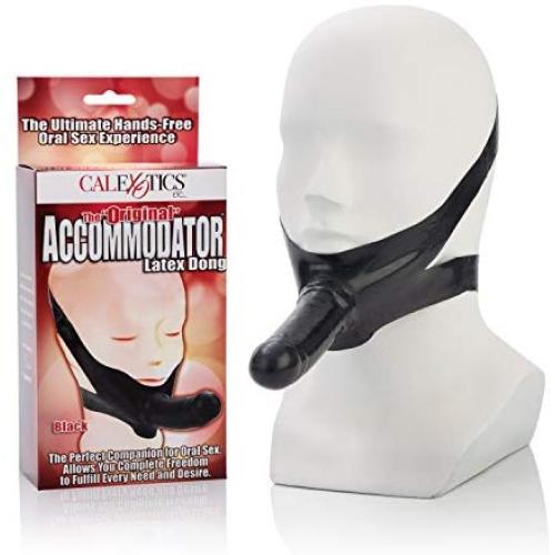 CalExotics Original Accommodator Latex Dong – Hands Free Strap On Probe for Couples – Adult Dildo Sex Toys - Black