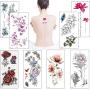 Flowers Temporary Tattoos for Women Tattoo Stickers Lotus Rose Body Shoulder Back Waterproofing Removable Tattoos 8 Sheets (style 6)