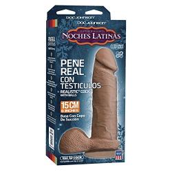 Doc Johnson Noches Latinas - ULTRASKYN - Pene Real Con Testiculos - 6 Inch - Dual Density Dildo with Removable Vac-U-Lock Suction Cup - F-Machine and Harness Compatible - Caramel