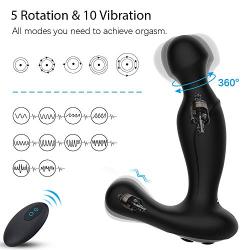 Rotating Anal Vibrator Prostate Massager - Adorime Wireless Vaginal G-Spot P-spot Clitoral Perineum Stimulator with 10 Vibration & 5 Rotation Modes, Rechargeable Adult Sex Toys for Men Women & Couple