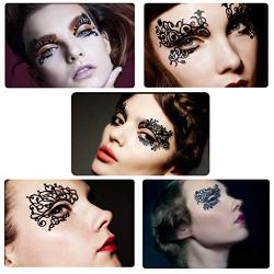 Bilbal 5 Pairs Temporary Eye Tattoo Stickers, Drama Fabric Black Lace Makeup Eye Liner Stickers for Photo Studio Masquerade Christmas Party Ball T-show, Reusable Eye Shadow Stickers