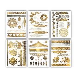 Terra Tattoos Temporary Henna Metallic Tattoos - Over 75 Mandala Tattoos (Gold)