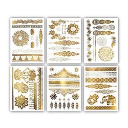 Terra Tattoos Temporary Henna Metallic Tattoos - Over 75 Mandala Tattoos (Gold)