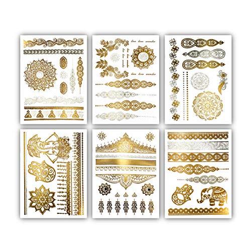 Terra Tattoos Temporary Henna Metallic Tattoos - Over 75 Mandala Tattoos (Gold)