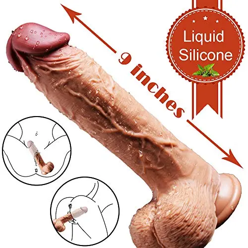 9 Inch Realistic Dildo Dual Density Liquid Silicone Cock with Strong Suction Cup,Oixgirl Lifelike Penis Sex Toy Flexible Female G Spot Masturbation Toy with Curved Shaft and Balls