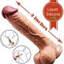 9 Inch Realistic Dildo Dual Density Liquid Silicone Cock with Strong Suction Cup,Oixgirl Lifelike Penis Sex Toy Flexible Female G Spot Masturbation Toy with Curved Shaft and Balls