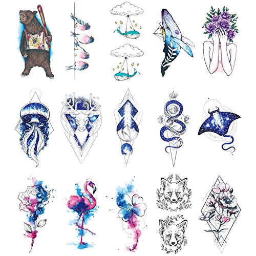 Ooopsiun 20 Sheets Temporary Tattoos For Women Girls and Men, Blue Dream Waterproof Temporary Tattoo Fake Tattoos Body Art Sticker