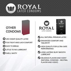 Royal Condoms Variety Pack - Natural, Strawberry, Chocolate, Ultra Thin, Organic, Gluten Free, Cruelty Free, Vegan, Nitrosamine Free, Non-Toxic, Latex Covered in Odor Free Water Based Lube, 9 Count