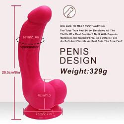 8" Dildo with Suction Cup Base Fake Penis Sex Toy with Balls for Vaginal G Spot and Adult Toys for Women (Rose)