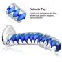 6.3 Glass Dîldɔ Smooth G-SpõT StǐmulaTor Sleek PrôstàTé Massager with Blue Spiral Design Realistic Texture