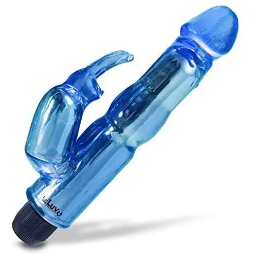 LeLuv Rabbit Vibrator Bath Time Bunny 8 Inch Waterproof Dual Motor Simple Controls Blue
