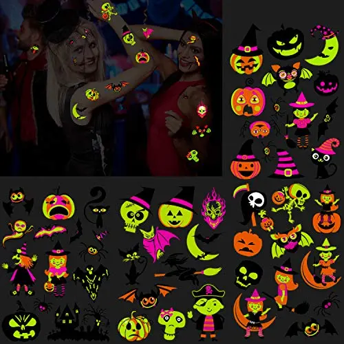 Konsait 48pcs Neon Temporary Tattoos, UV Neon Fluorescence Halloween Fake Tattoos Stickers Body Face Skin Tattoo Waterproof Tattoo Stickers for Women Girls Body Art Halloween Carnival Party Supplies Konsait 48pcs Neon Temporary Tattoos, UV Neon Fluorescence Halloween Fake Tattoos Stickers Body Face Skin Tattoo Waterproof Tattoo Stickers for Women Girls Body Art Halloween Carnival Party Supplies