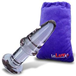 LeLuv Butt Plug Beginner 5 inch Glass Anal Toy Purple Bundle with Premium Padded Pouch
