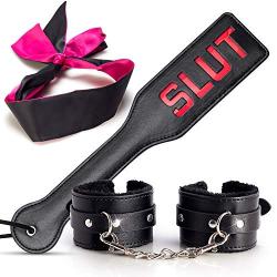 Handcuffs Sex Play For Adults With Satin Blindfold, Sex Whip Spanking Paddle.