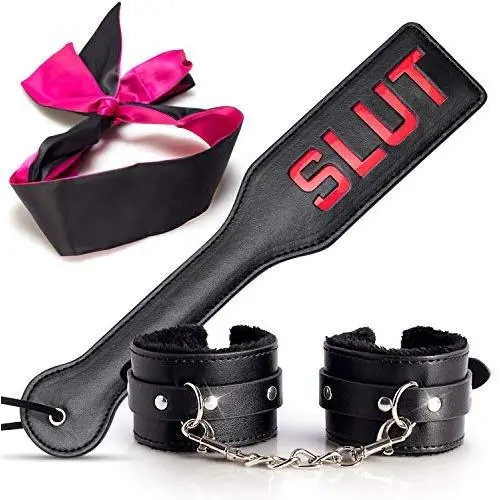 Handcuffs Sex Play For Adults With Satin Blindfold, Sex Whip Spanking Paddle. Handcuffs Sex Play For Adults With Satin Blindfold, Sex Whip Spanking Paddle.