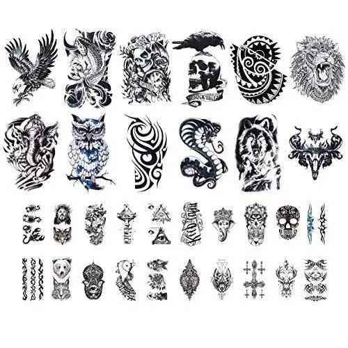 32 Sheets Temporary Tattoos Stickers, 12 Sheets Fake Arm Chest Shoulder Tattoos for Men with 20 Sheets Tiny Black Temporary Tattoos 32 Sheets Temporary Tattoos Stickers, 12 Sheets Fake Arm Chest Shoulder Tattoos for Men with 20 Sheets Tiny Black Temporary Tattoos