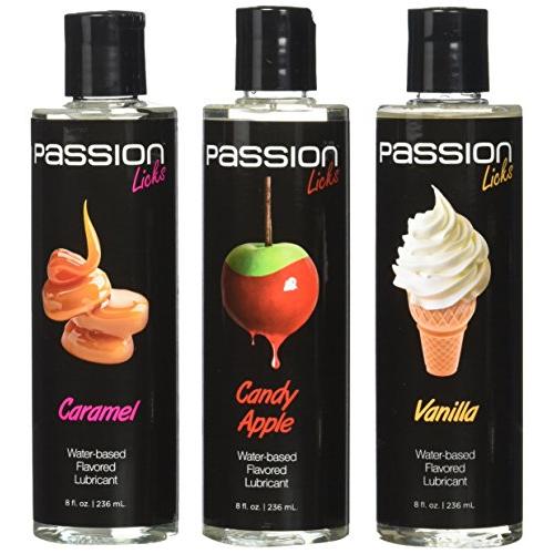 Passion Lubricants Licks Water Based Lube, Caramel/Vanilla/Candy Apple, 8 Fluid Ounce