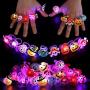 FunsLane 54 Pcs Halloween LED Light Up Rings & Necklaces,Glow Tattoos Stickers for Kids,Glow in The Dark Halloween Party Supplies, Soft Rubber Decoration Halloween Treats Goodie Bag Fillers