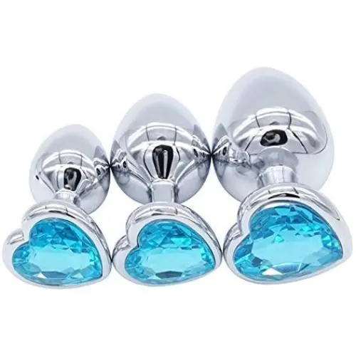 ZhengYa Steel Jewel Butt Play Plug Heart Stand Design Sex Toys for Adults (3 Pieces 1 Set)