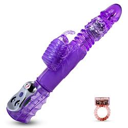 LeLuv Rabbit Vibrator Automatic Thrusting Purple Bundle with Cock Ring