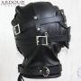 100 % Real Genuine Leather Bondage Mask Hood with Mouth Gag & Blindfold Bondage Restraint