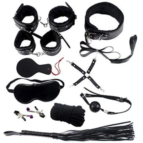 kanersty 10Pcs Faux Leather Plush Couples Handcuffs Sex Toys Bundled Binding Bondage Set kanersty 10Pcs Faux Leather Plush Couples Handcuffs Sex Toys Bundled Binding Bondage Set