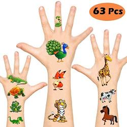 Temporary Tattoos for Kids, Non-Toxic Cartoon Theme Fake Tattoos Stickers for Children Boys Girls Halloween Birthday Party Favors Supplies (Animal)