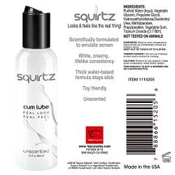 CyberSkin Squirtz Cum Lube, Unscented, White, 2.3 Fl. Oz. Travel-Friendly Size, Creamy Life-Like Manjuice, Personal Lubricant for Men, Women & Couples