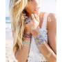 Metallic Temporary Tattoos - Over 100 Gold Silver Henna Sexy Body Tattoos for Women Teens Girls Glitter Shimmer Mandala Mehndi Designs Jewelry Tattoo Stickers (8 sheets Turquoise & Gold)
